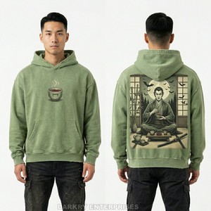 Sweat à capuche vert délavé vintage personnalisé pour homme, coupe oversize, streetwear, en coton épais, imprimé graphique, style gothique - Product Image 1