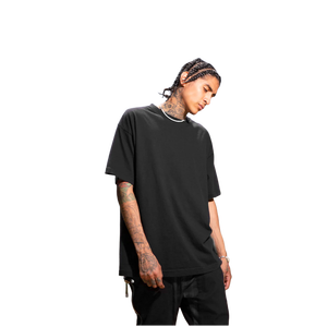 T-shirt en coton blanc surdimensionné pour homme, col rond, manches courtes, jersey uni décontracté - Product Image 3