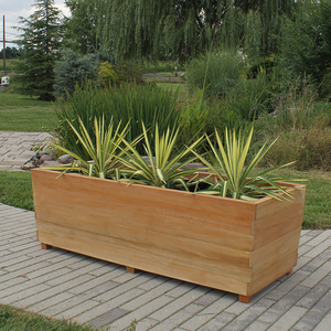 Jardinière d'extérieur moderne et minimaliste en bois de teck avec trou de drainage, résistante à la rouille, pour un design haut de gamme de jardin et d'hôtellerie - Product Image 4