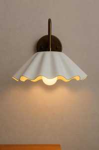 Modern Brass Wall Sconce With White Ruffled Shade Indoor Lighting Fixture For Bedroom Home Decor - Product Image 6