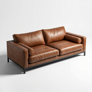 Sofá de Dos Plazas de Cuero Moderno con Elegancia de Mediados de Siglo, Tapicería de Cuero Vacuno Genuino de Primera Calidad para Espacios Refinados - Product Image 1