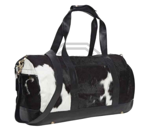 OEM Genuine Black White Cowhide Hair On Leather Duffle Bag Real Fur Vintage Western Travel <b>Holdall</b> <b>Weekender</b> Duffel Luggage Bag - Product Image 2
