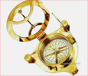 Boussole solaire maritime en laiton, boussole nautique avec boîte en bois - Product Image 1