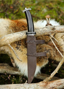 Cuchillo Vikingo Corto Seax de Acero Forjado de Alto Carbono, Estilo Medieval Temprano, Ambidiestro, Hoja de 9 Pulgadas, Mango de Cuerno, Acabado Pulido de Alta Calidad - Product Image 6