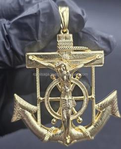 Jesus <b>Crucifix</b> Nautical Religious Charm Pendant Round Cut Moissanite 925 <b>Silver</b> With Gold Plated Fine Jewelry Pendants & Charms - Product Image 3