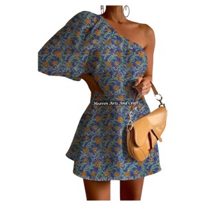 Nuevo Vestido Sexy de Verano para Mujer, Estampado a Mano, con un Hombro Descubierto y Manga Abullonada - Product Image 5