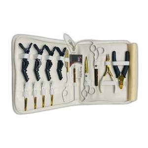Custom Logo White Gold Nano <b>Ring</b> Hair Extension Pliers Tools Kit With Hair Cutting & Thinning Scissors With Alligator <b>Clips</b> - Product Image 1