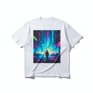 T-shirt blanc pour homme, manches courtes, col rond, imprimé numérique, design Cyberpunk City, coupe décontractée, jersey en coton - Product Image 1