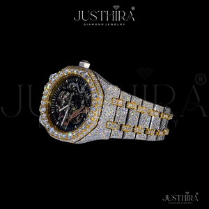Montre automatique squelette entièrement sertie de pierres pour homme, de qualité supérieure |   Montre-bracelet en acier de qualité supérieure, finition diamantée |   Montre tendance Hip-Hop Bling - Product Image 3
