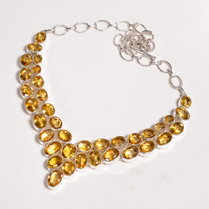 Natural Citrine Statement Necklace 925 Sterling <b>Silver</b> Rose Gold Yellow Gold Plated Handmade Gemstone Bib Necklace for Women Mom - Product Image 3