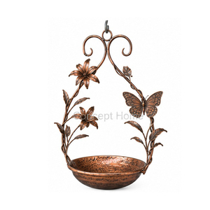 Bebedero para pájaros colgante de cobre con diseño de rana y flores, acabado pulido, adorno para jardín exterior - Product Image 5
