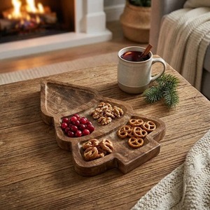 Wooden Christmas Tree Serving <b>Platter</b> Rustic Multi-Purpose Snack <b>Platter</b> With Divided Sections For Cheese Nuts And Meat - Product Image 2