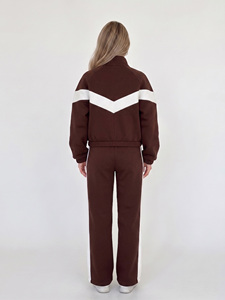 Survêtement en molleton à motif chevron, veste zippée intégrale, pantalon coupe droite, sweats à capuche, coupe décontractée, tenue décontractée d'automne, vente en gros, logo personnalisé - Product Image 2
