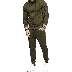 Best Selling Men's Army Green Two Piece <b>Hooded</b> Tracksuit Full <b>Zip</b> Sportswear Wholesale Manufacturer in Pakistan - Product Image 5