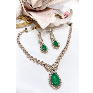 Attractive Premium Quality Brass Gold Plated CZ <b>Statement</b> Fusion Zircon <b>Necklace</b> Earrings Set Women's for Wedding Gift Party - Product Image 1