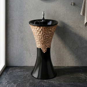 Lavabo de Pedestal de Cerámica de Diseño Moderno Negro, Lavabo Redondo de Una Pieza para Uso Hospitalario - Product Image 5