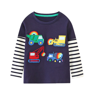 T-shirt décontracté à manches longues pour garçons, style superposé bicolore, col rond imprimé, respirant, 100 % coton écologique - Product Image 3