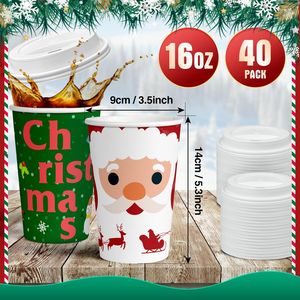Bicchieri di Carta Usa e Getta da 16 oz a Forma di Albero di Natale con Coperchi per Cioccolata Calda, Feste Natalizie e Caffè Festivo - Product Image 3