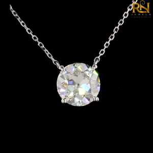 Collier pendentif diamant rond style vintage, chaîne solitaire en or massif 9K 14K 18K, bijoux fins - Product Image 6