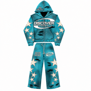 Ensemble de survêtement streetwear personnalisé de haute qualité pour homme, avec sweat à capuche et pantalon évasé, brodé, zippé, effet délavé, vintage, séchage rapide - Product Image 2