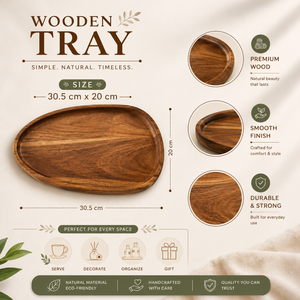 Bandeja Ovalada de Madera de Acacia Premium |   Plato Decorativo Hecho a Mano para Mesa de Centro, Cocina, Comedor, Organizador de Desayuno, Exhibidor - Product Image 5