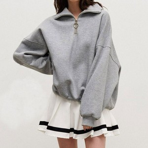 Premium Grey custom Women Half Zip Sweatshirt Oversized Drop Shoulder Slouchy Pullover Mock Neck Track <b>Jacket</b> Apparel OEM ODM - Product Image 1