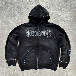 Sweat suit made in French Terry Men Distressed and Rhinestones Heavy Weight <b>Thick</b> <b>Fleece</b> Cotton Oversized Tracksuits for Men - Product Image 2