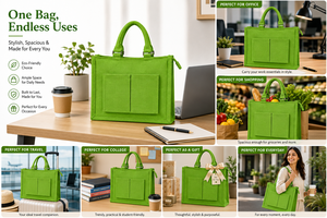 กระเป๋าผ้าปอกระเจาแบบรักษ์โลก สีเขียวล้วน ปิดด้วยซิป ความจุเยอะ แฟชั่นสำหรับไปทะเล ช้อปปิ้ง ใช้ได้ทุกวัน - Product Image 4