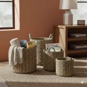 Ensemble de 3 paniers artisanaux en écorce de bananier VERT - Product Image 3