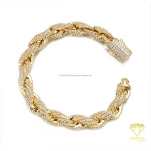 Premium Lab Grown Diamond Cuban Link Bracelet With Twisted Gold Tone Design And Brilliant Stone <b>Rows</b> For Wholesale Jewelry - Product Image 3
