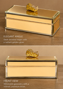 Golden Amber Glass Jewelry Storage Box with <b>Gold</b> Finished Natural Stone Handle Glossy Finish Decorative Keepsake Organizer - Product Image 6