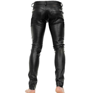 Pantalones de Cuero PU Negros para Hombre, Cintura Alta, Corte Recto, Estilo Motero, con Bolsillos Laterales, Cierre de Botones, para Otoño - Product Image 3