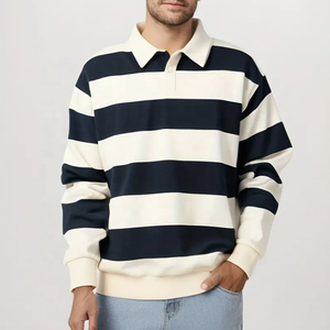 Polo de manga larga a rayas con logotipo personalizado para hombre, Camiseta corta informal de manga larga con cuello, servicio personalizado, polos largos en blanco - Product Image 2