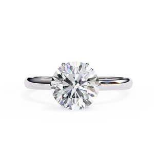 Exquisito anillo de diamante cultivado en laboratorio con corte redondo y halo oculto, piedra central de color E, engastada en oro macizo de 18 quilates, para boda o compromiso. - Product Image 3