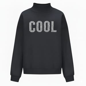 Women's Black Crew <b>Neck</b> Sweatshirt With Glitter Cool Letter Print Regular Fit Knitted Cotton <b>Top</b> Autumn Style <b>mock</b> <b>neck</b> - Product Image 3