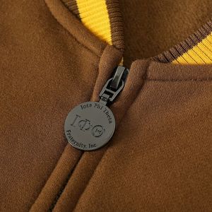 Veste polaire raglan Iota Phi Theta marron doré, style universitaire grec, veste zippée premium pour fraternité - Product Image 4