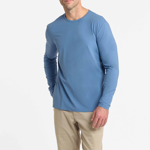 Camiseta de Manga Larga con Cuello en V para Hombre, Nueva Moda, Transpirable, Color Sólido, 100% Algodón Jersey, Ecológica, de Secado Rápido, Informal - Product Image 1