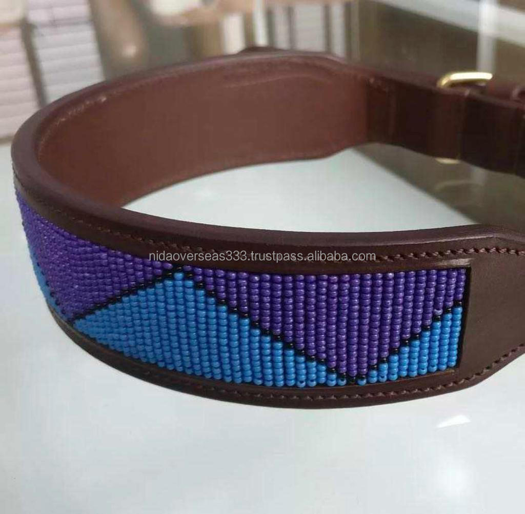 African Beaded Dog Leather Collar And Leash Leather Collar And Leashes