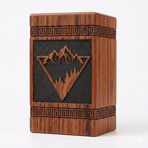 Handmade Wooden Cremation Urn <b>Box</b> Human Ashes <b>Memorial</b> Keepsake Case Carved Brown Funeral Tribute - Product Image 1