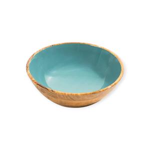 <b>Blue</b> Enamel Wooden <b>Bowl</b> with Wavy Pattern Design for Modern Kitchen Dining and Elegant Table Serve Wave Look - Product Image 4