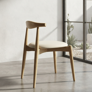 Chaise de salle à manger scandinave moderne avec structure en teck massif et assise rembourrée en cuir véritable pour l'ameublement de la maison - Product Image 2