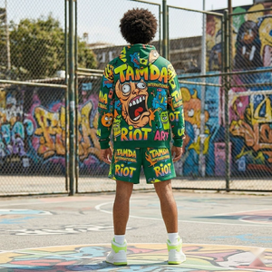 Ensemble survêtement 2 pièces : sweat à capuche oversize et short |   Ensemble de survêtement en molleton personnalisé à deux pièces avec capuche - Product Image 3