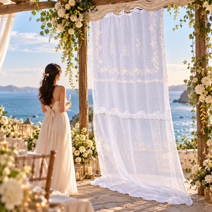 Elegant Botanical Scroll Embroidered Sheer Lace <b>Curtain</b> Panel Romantic <b>White</b> Drapery <b>for</b> Cottage Living Room & <b>Bedroom</b> Decor - Product Image 2