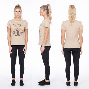 T-shirt de fitness imprimé 100 % coton et polyester pour femme, coupe ajustée, séchage rapide, pour yoga et exercice, manches courtes, anti-UV - Product Image 5