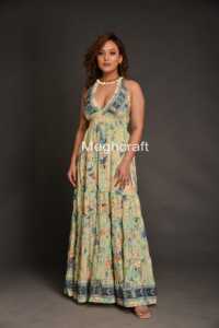 Breathable & Comfortable Summer Silk Maxi <b>Dress</b> Halter Neck Floral Printed Smocked Beach Wear <b>Dress</b> At Wholesale Rate - Product Image 5