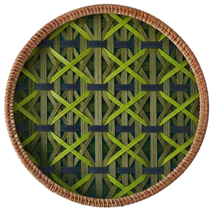 Geometric Pattern Woven <b>Placemat</b> <b>Round</b> Bamboo Rattan Table Mat Colorful Decorative Heat Insulated Coaster For Home Decor - Product Image 5