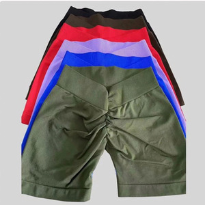 Red High Waist Seamless Knitted Biker <b>Shorts</b> Women Sporty <b>Stretchy</b> Elastic Waist Solid Color Breathable Fitness Workout Wear - Product Image 6