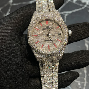 นาฬิกาเพชร VVS มอยส์ซาไนต์สำหรับผู้ชาย หน้าปัดริบบิ้นสีรุ้ง ตัวเรือนสแตนเลสสตีล 316L หรูหรา ประดับเพชรเต็มเรือน สไตล์ฮิปฮอป นาฬิกาข้อมือสั่งทำพิเศษ - Product Image 2