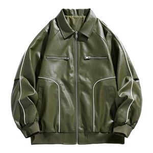 Veste en cuir décontractée pour homme, coupe-vent, style simple, haute qualité, personnalisable - Product Image 1
