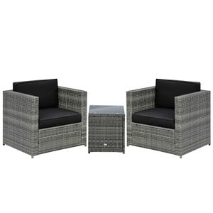 <b>Black</b> PE Rattan Wicker Patio Bistro Set Outdoor Washable Cushion Coffee <b>Table</b> with Conversation <b>Sofa</b> for Hospitals and Gyms - Product Image 1